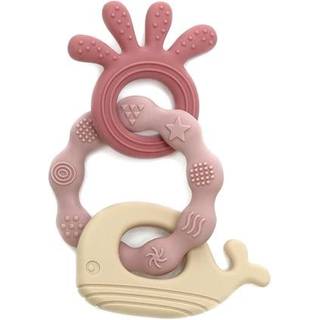 Magni Biderangle i silikone med hval og blæksprutte vedhæng - Lyserød-LFBG godkendt