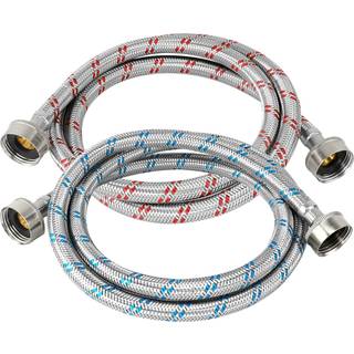 Beaquicy 4 ft vaskemaskinslanger Burst Proof flettet rustfrit stål - Fit til alle skiver - rød og blå skive slanger (2 pakker) - 10 års garanti