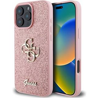 iPhone 16 Pro Max Guess Fixed Glitter 4G Metal Logo Cover - Pink