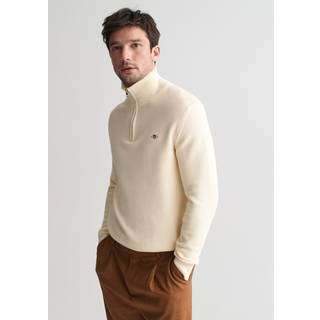 Gant Half Zip Textured Knit Jumper Cream