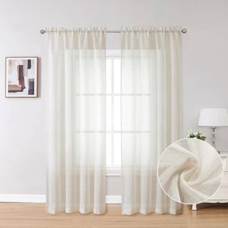 SimpleBrand Natural Linen strukturerede rene gardiner 84 tommer l?ngde 2 paneler s?t rene gardiner lysfiltreringsstanglomme vindue rene gardin pa