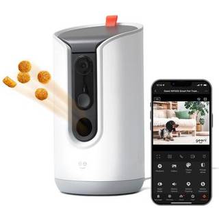 Geeni Pet Treat Dispenser med kamera - 2K HD WiFi-aktiveret Hunde og Kat Automatisk Smart Feeder To-vejs Audio Night Vision Auto-Follow Fjernadga