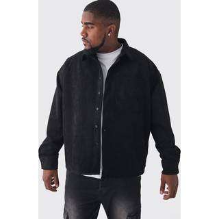 Mens Black Plus Faux Suede Button Through Overshirt