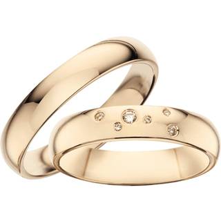 Vielsesringe - Guldringe 8kt. glat i 4,5mm m. 6 brillanter