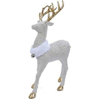 Kurt Adler Champagne og guldglitterhjort med hvid faux pels krave 13-tommer