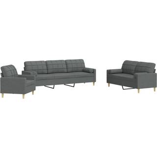 sofasæt 3 dele med pyntepuder stof mørkegrå