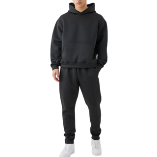 Mens Black Oversized Boxy Bonded Scuba Hooded Tracksuit