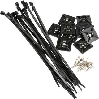 Kabelholdesæt Skyllermarks, med kabelstrips 3.6 x 200 mm (15-pack), fastgørelsesplader 19 x 19 mm (10-pack) + selvklæbende tape + skrue (10-pack), sort