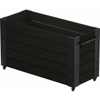 PLUS Cubic blomsterkasse med hjul og sorte beslag, sort/nåletræ - 120 x 50 x 70 cm