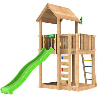 Legetårn komplet Jungle Gym Mansion 2.1 inkl. 120 kg sand og grøn rutsjebane