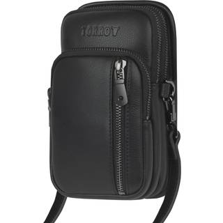 Leather Crossbody Phone Bag - Black