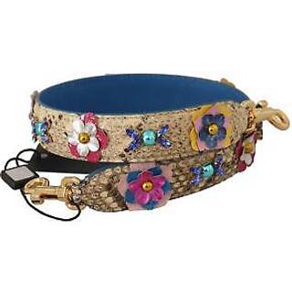 Dolce & Gabbana Beige Python Læder Floral Studded Skulder Strap