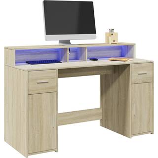 Skrivebord Med Led-Lys Konstrueret Træ Brunt Eg - Sonoma-eg / 140 x 55 x 91 cm