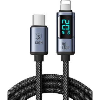 SiGN 20W USB-C til Lightning-kabel med skærm, 1,2 m - sort
