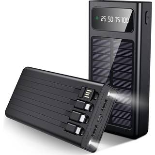 SiGN Kraftig Solcelle Powerbank med Indbyggede Kabler, 20000mAh - Sort