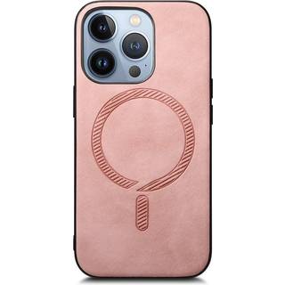 iPhone 16 Pro Max Læderbelagt Plastik Bagside Cover - MagSafe Kompatibel - Lyserød