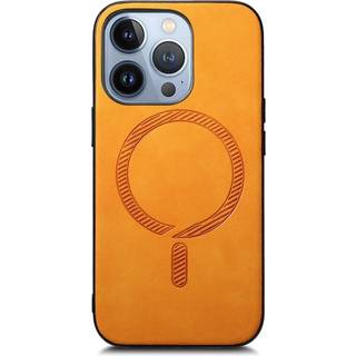 iPhone 16 Pro Max Læderbelagt Plastik Bagside Cover - MagSafe Kompatibel - Gul
