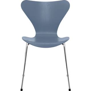 Fritz Hansen - Series 7 stol 3107 farvet askefiner stålstel krom dusk blue - Spisebordsstole - Arne Jacobsen - Blå - Metal/Træ