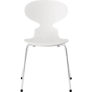 Fritz Hansen - 3101 Myran 4 ben, Färgad Ask, Vit, Underrede Förkromat Stål - Spisebordsstole - Arne Jacobsen - Hvid - Metal/Træ
