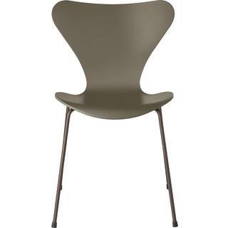 Fritz Hansen - Series 7 stol 3107 bøgefiner stålstel brun bronze olive green - Spisebordsstole - Arne Jacobsen - Grøn - Metal/Træ