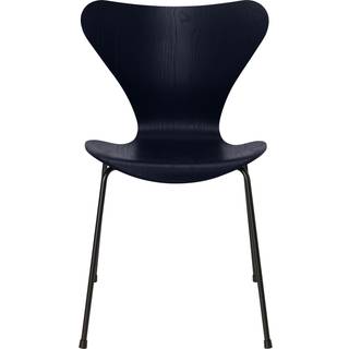 Fritz Hansen - Series 7 stol 3107 farvet askefiner stålstel sort midnight blue - Spisebordsstole - Arne Jacobsen - Blå - Metal/Træ