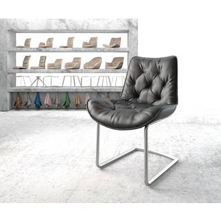 Freischwinger Taimi-Flex Echt-Leder Schwarz Freischwinger rund Edelstahl - Schwarz, Silber