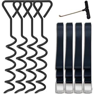 Eurmax USA Trampoline Stakes Heavy Duty Trampoline Parts Corkscrew Shape Steel Stakes Anchor Kit med T Hook til trampoliner -S?t af 4 Bonus 4 Str