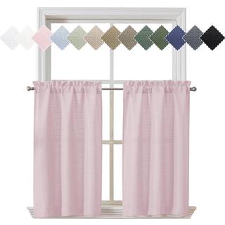 Chyhomenyc Bennet 2 paneler Blush Pink Kitchen Curtains 36 tommer længde Tier Gardiner Faux Linnekstruktureret Små cafégardiner Lysfiltrering Kor