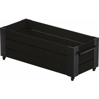 PLUS Cubic blomsterkasse med hjul og sorte beslag, sort/nåletræ - 120 x 50 x 45 cm