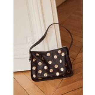 Mint Velvet Mint Velvet Black Leather Studded 100% Cotton Bag
