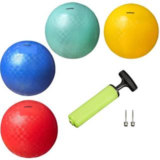 Nya Bounce Playground Balls för barn - Uppsättning av 4 gummi studsande bollar plus pump & 2 stift - Regleringsstorlek för dodgeball och mer - Hå