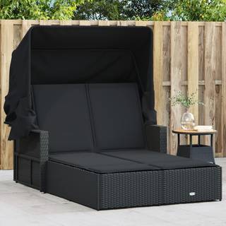 solseng med baldakin og hynder polyrattan sort