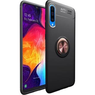 Samsung Galaxy A70 LENUO Fleksibel Plastik Cover m. Ring Holder - Sort / Rose Gold