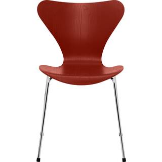 Fritz Hansen - Series 7 stol 3107 farvet askefiner stålstel krom venetian red - Spisebordsstole - Arne Jacobsen - RØD - Metal/Træ