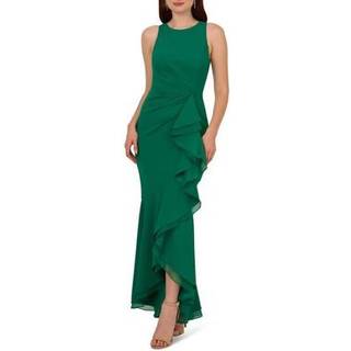 Adrianna Papell Adrianna Papell Green Ruffle Crepe Halter Gown - 36