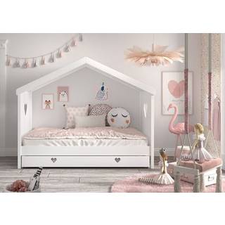 Børneseng husform med skuffe 90×200 – Amori, hvid