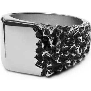 Orphic | Sort Zirkonia Vulkansk Firkantet Sølvfarvet Rustfri Stål Signetring