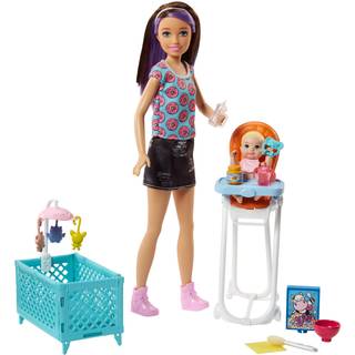 Barbie Babysitting Playset med skipper ven dukke farveskift baby dukke h?j stol krybbe og tilbeh?r til tema til 3 til 7-?rige
