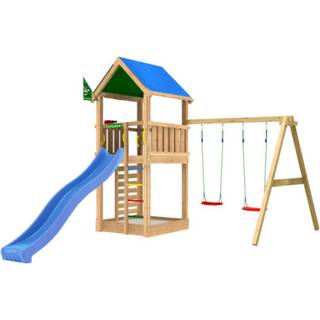 Jungle Gym Lodge 2.1 legetårn inkl. Swing Module og blå rutsjebane