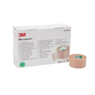 Micropore Kirurgisk Tape 2,5 cm x 9,1 m - beige - 12 stk.