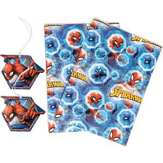 Spiderman indpakningspapir 2 ark gaveindpakning og 2 gave tags bl? r?d