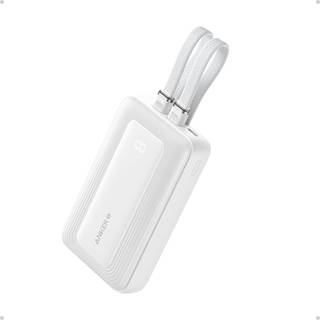 Anker Power Bank (10K 30W Built-In USB-C+Lightning Cable) - White Powerbank - Hvid - 10000 mAh