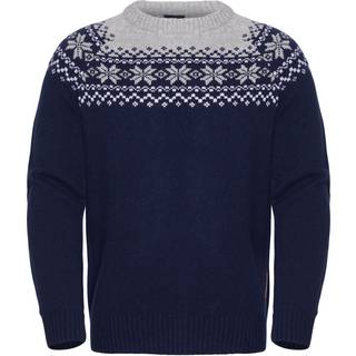 Gridarmor Men's Snøkrystall Round Neck Ullgenser Dark Navy/Light Grey/White, Dark Navy/Lt. Grey/White, S