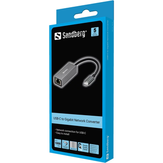 Sandberg USB-C Netværks Converter / LAN adapter. Silver.