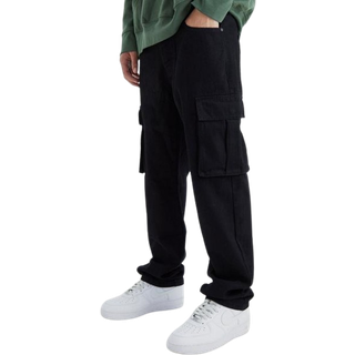 Mens True Black Relaxed Rigid Cargo Jeans