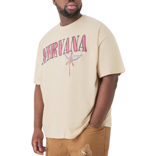 Mens Plus Nirvana Oversized License T-shirt Sand