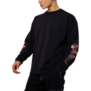 Mens Black Oversized Dragon Floral Graphic Sweatshirt
