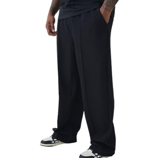 Mens Black Plus Elastic Waist Relaxed Fit Pleated Trouser