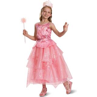 Wicked Glinda-kostume til piger Deluxe Officiel Wicked Pink Glinda Costume Dress Kids Størrelse (10-12)