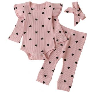 Fuldber?mt sp?db?rn Baby Pige T?j Outfits Efter?r Romper Julet?j S?t 3-6 m?neder Pink Heart